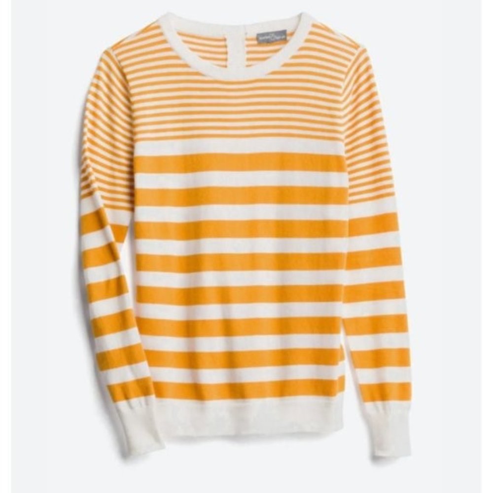 Market & Spruce Lisa Button Back Striped Pullover Top Size XXL White Gold Yellow